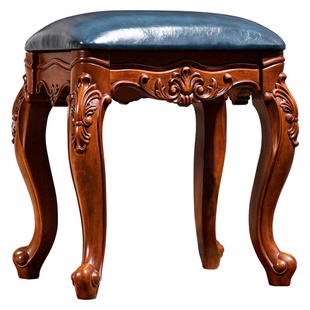 圣蒂伯爵古典美式全实木梳妆凳雕花化妆凳欧式真皮妆台凳子包安装