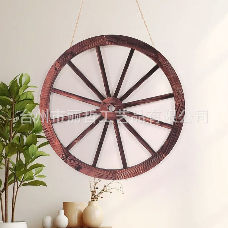 跨境原木复古车轮30cm室内装饰挂件客厅卧室酒吧美式木质木轮挂件