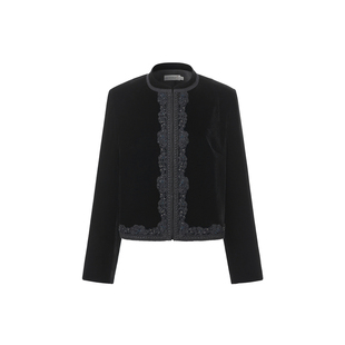 【马上有戏】VGRASS26早春新款优雅流光感丝绒短外套女绳绣花边女