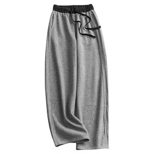 撞色松紧腰宽松弯刀裤显瘦阔腿裤26春季新款运动卫裤休闲裤女W172