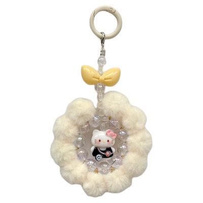 超好看毛绒手机链挂饰可爱三丽鸥kt毛球串珠挂链少女毛茸茸包包汽车钥匙扣手工挂件圆圈链条防丢绳包挂垫片壳