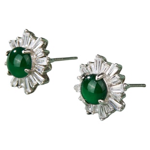 七彩云南翡翠耳钉纯银镶嵌玉石耳环轻奢耳饰硬玉耳坠送女友送礼物