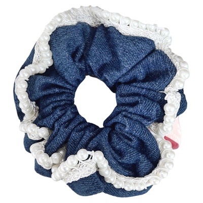 仿珍珠大肠发圈牛仔布发绳法式