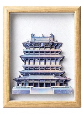 国风鹳雀楼3D光影实木相框