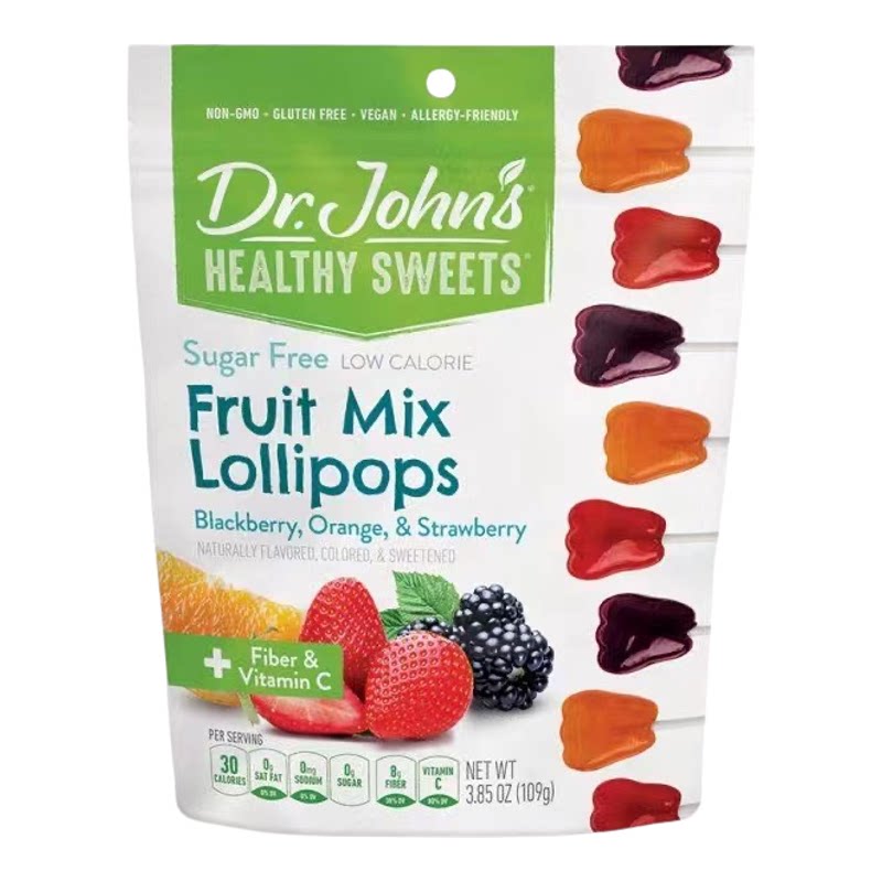 美国进口Dr.John‘s约翰博士木糖醇水果棒棒糖零食儿童解馋硬糖果