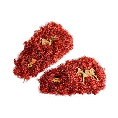 新年红色小马毛绒发夹边夹侧边女