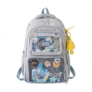 日系二次元漫展书包女学生大容量双肩包透明吧唧谷子扎板痛包娃包