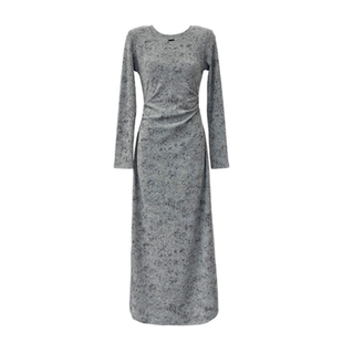 春秋晕染棉针织长袖收腰连衣裙女后背镂空修身包臀裙黑色垫肩长裙