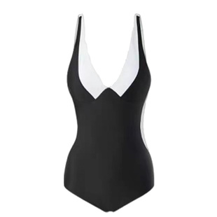 假面猫 任敏同款泳衣女连体遮肚显瘦网红黑白撞色ins风泡温泉度假