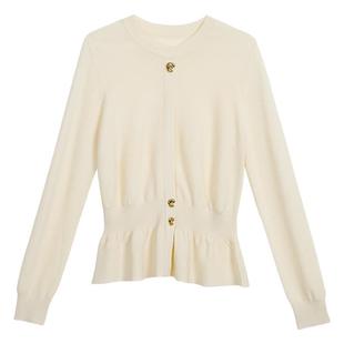 YINER音儿专选女装冬季法式小蛮腰金属扣饰羊毛混纺针织衫套头