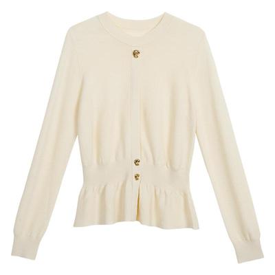 YINER音儿专选女装冬季法式小蛮腰金属扣饰羊毛混纺针织衫套头