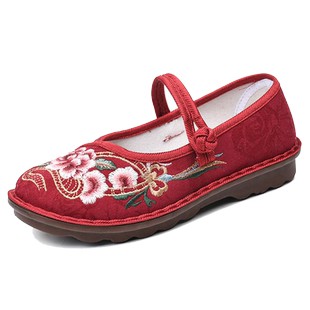 春夏老北京布鞋女中老年休闲妈妈绣花鞋防滑软底透气奶奶浅口单鞋