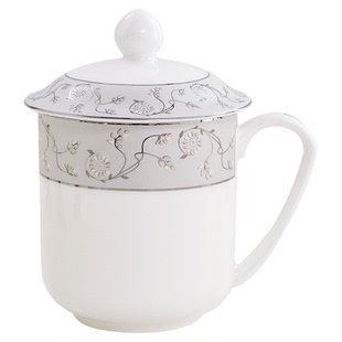 公司专用会议杯茶杯印字办公室水杯骨瓷迎宾待客杯陶瓷带盖定制杯