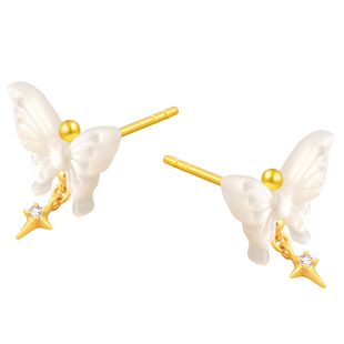 周大福SOINLOVE凡尔赛花园 月光蝴蝶18K金钻石耳钉情人节礼物