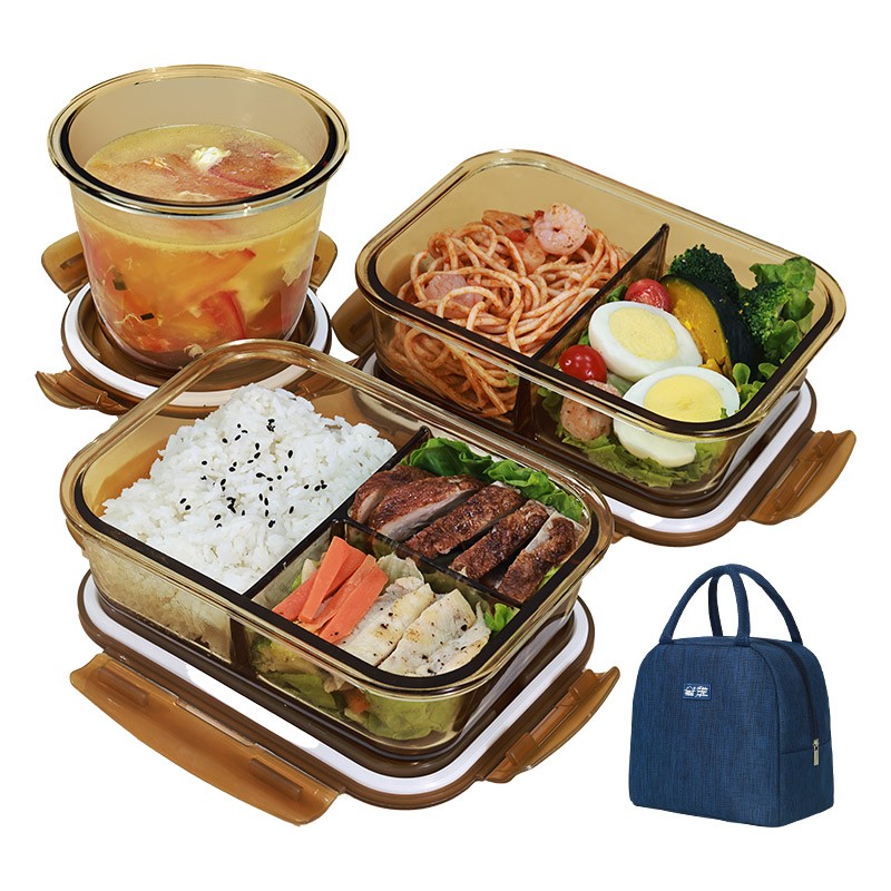 上班族玻璃飯盒帶飯餐盒可微波爐加熱專用碗分隔便當盒保溫保鮮盒