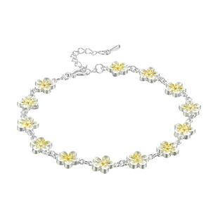 九乐足银999银手链女描金繁花花朵手链新中式国风纯银首饰送女友