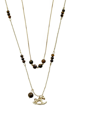 复古小马虎眼石叠戴项链女款