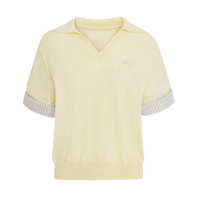 拼接假两件针织Polo短袖