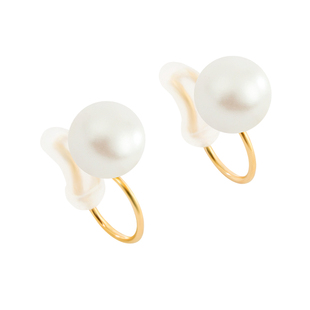 osewaya珍珠耳夹无耳洞女无痛硅胶软垫法式简约白色正圆通勤耳环
