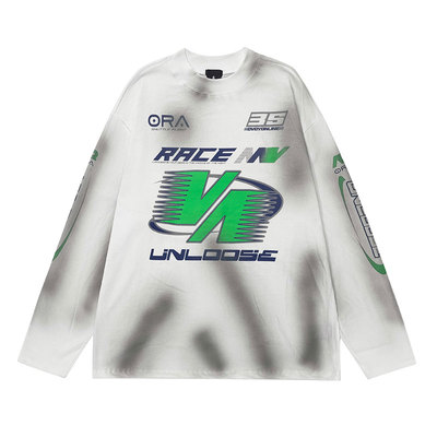 OVDY复古风创意印花长袖T恤打底