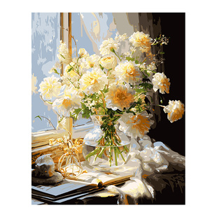 自油自画 数字油画diy手绘手工填充填色减压花卉油彩装饰画 窗花