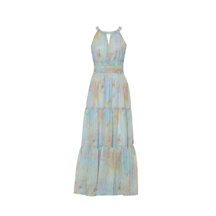 DPLAY2025夏装多巴胺彩色挂脖连衣裙女裙子海边度假沙滩裙长裙