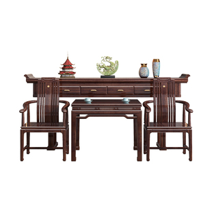 乌金木条案八仙桌中堂六件套实木供桌农村家用高端家具新中式条桌