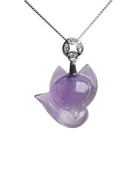 天然紫水晶狐狸吊坠女925银项链