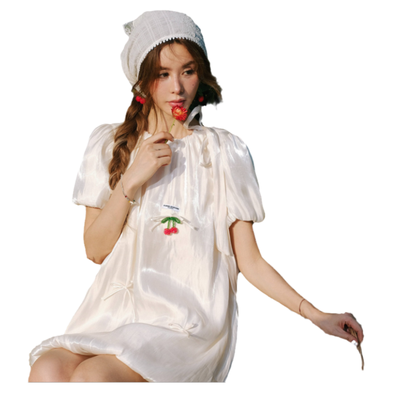 CLOUDSEASON樱桃波光连衣裙超好看连衣裙 法式肌理感连衣裙女夏