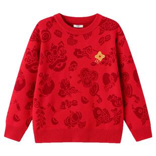 巴拉巴拉儿童毛衣男童女童红色上衣马年亲子装一家三口过年拜年服