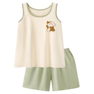 〖奶牛小狗〗凉感纯棉男士睡衣女夏季新款卡通情侣吊带背心家居服