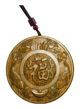 柏林禅寺双鲤鱼福字圆牌挂件佛牌绿檀木佛堂护身符守护寺庙平安