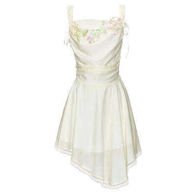 易碎商店浅黄色绣花片连衣裙