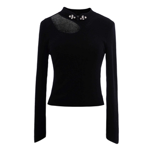 COCOON商场同款时尚气质简约黑色短款羊毛针织衫秋款