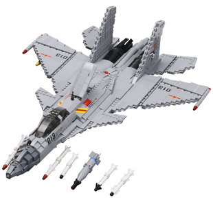 积木歼15战斗飞机男女孩子益智拼装军事玩具2025新款儿童礼物拼图