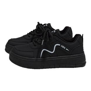 人本黑色鞋子女款秋冬2025新款厚底运动板鞋上班不累脚百搭小黑鞋