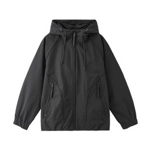 三福2026春季新款小标拉链口袋连帽宽松夹克户外冲锋衣外套516750