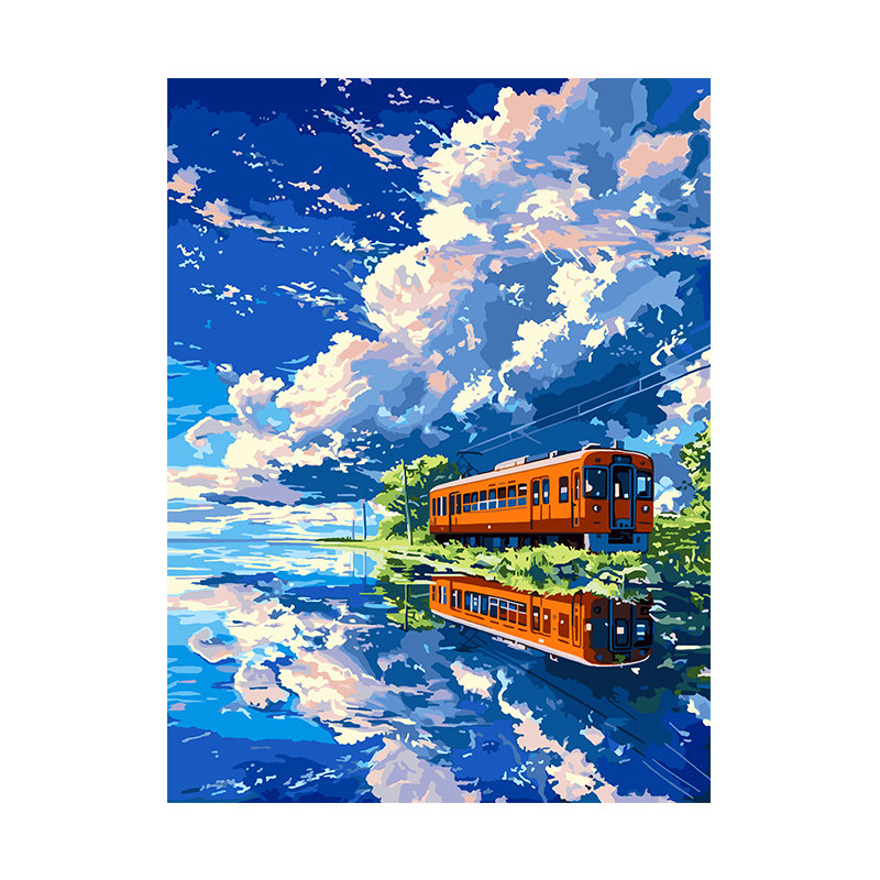 自油自画数字油画diy成人手工填色涂色手绘填充画宫崎骏晴空映影