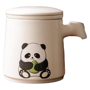 宝选泡茶杯茶水分离杯子办公室马克杯女士个人专用熊猫陶瓷水杯