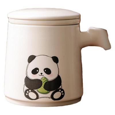 【熊猫陶瓷水杯】茶水分离杯子