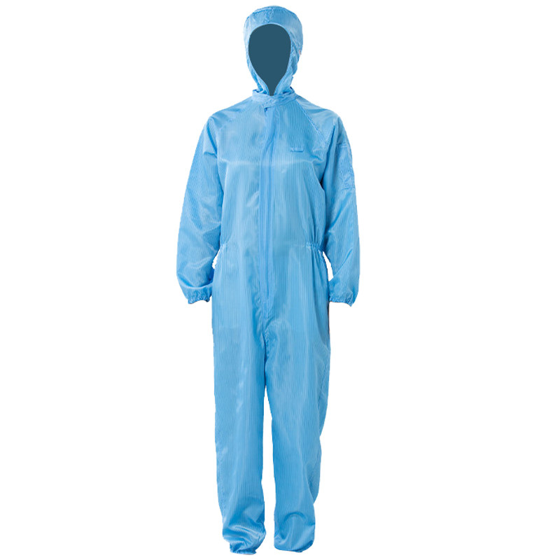 防尘防静电连帽连体服无尘衣蓝白工厂无尘车间连体全身工作防护服