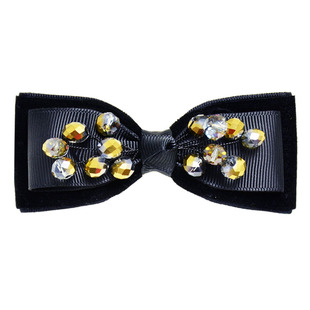 31街花饰百搭蝴蝶结发夹黑色金丝绒发饰韩版淑女横夹水晶头饰成人