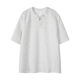 悟空有货美式潮牌解构拼接V领短袖T恤男复古夏季宽松百搭半袖体恤