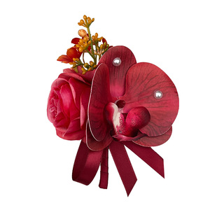 原创森系酒红色蝴蝶兰新郎新娘婚礼胸花父亲母亲商务活动贵宾襟花