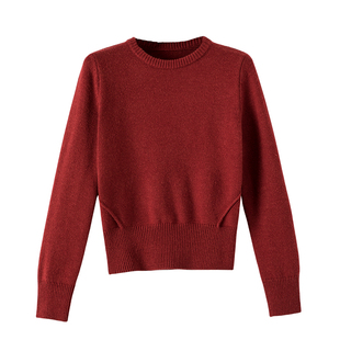 晚白2025年秋冬新款简约新年收腰上衣气质红色时尚含羊毛针织衫女