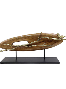 现代中式风铜色木质禅意玄关小鸟