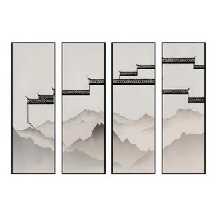 新中式客厅四联挂画民宿酒店大堂大厅壁画茶楼茶室包间装饰画定制