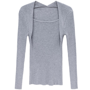 2026春季新款修身上衣打底衫女高级感内搭黑色毛衣法式方领针织衫