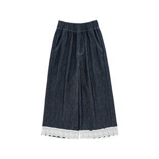 幼悠女童2026春季新款宽松直筒九分花边牛仔裤不易褪色儿童裤子潮