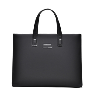 商务会议黑色PU手提包定做牛津布文件包印logo横款拉链公文包订制